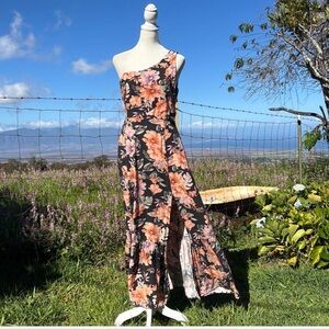 Anthropologie One-Shoulder Dress - Black and Orange Floral